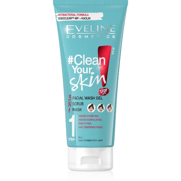 Eveline face wash  Clean Your 3in1 Skin Gel + Scrub + Mask-200ML
